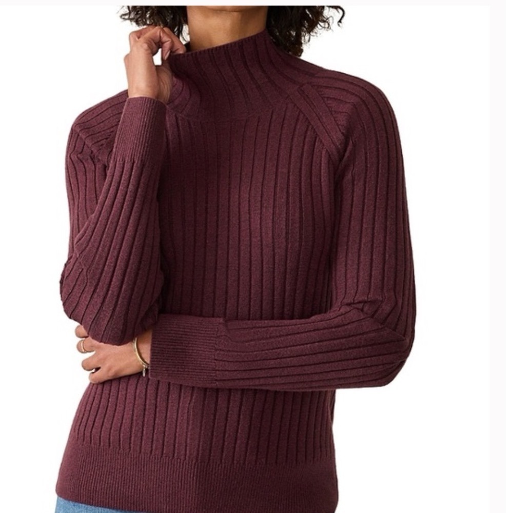Faherty Ribbed Mock Neck Jackson Sweater Plum Burgundy Cotton Blend Medium